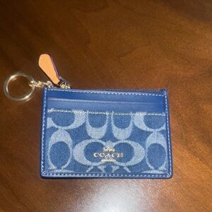 Coach Denim Blue Signature Card Case Keyring